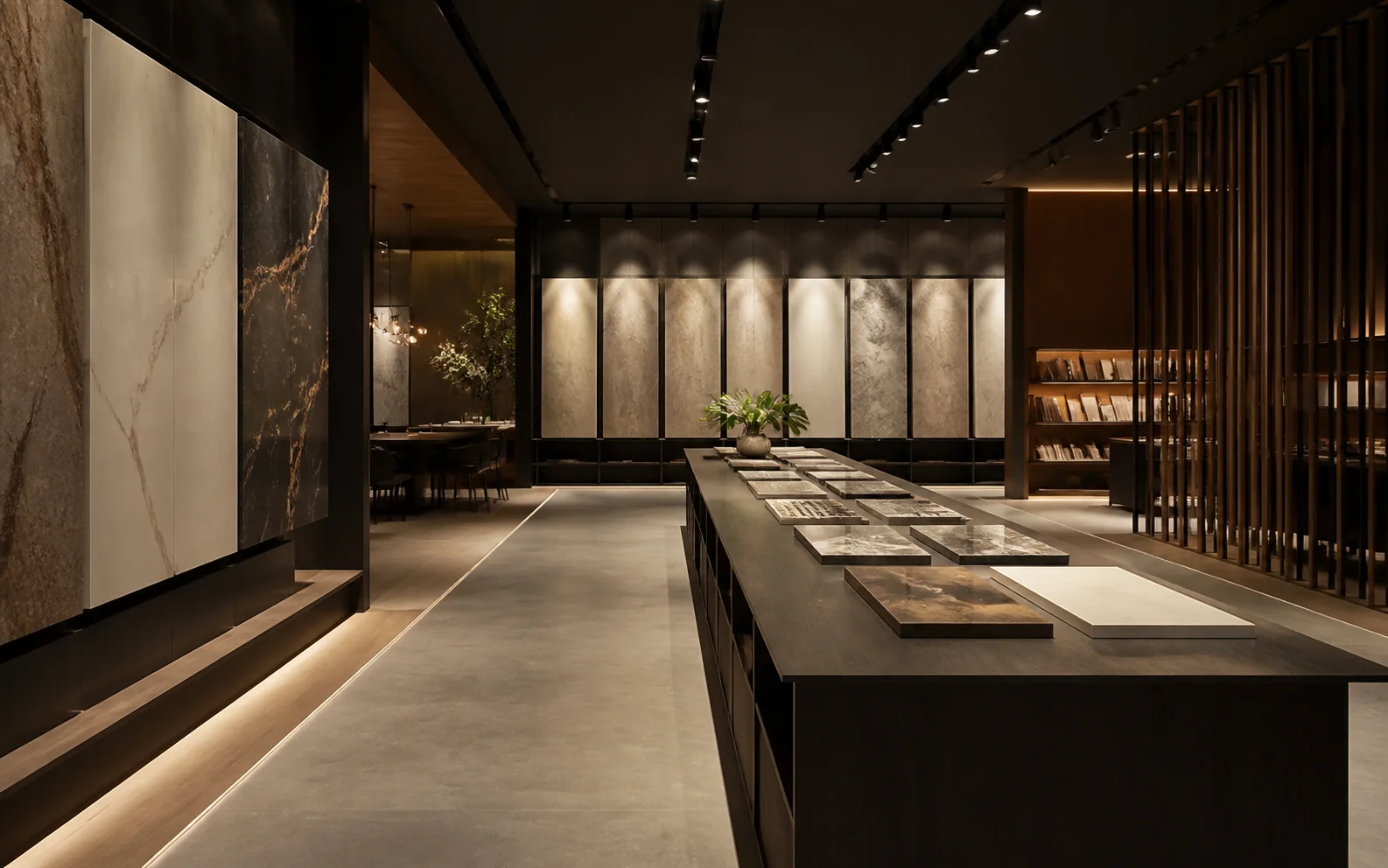 Imagem conceitual de um showroom contemporâneo de revestimentos